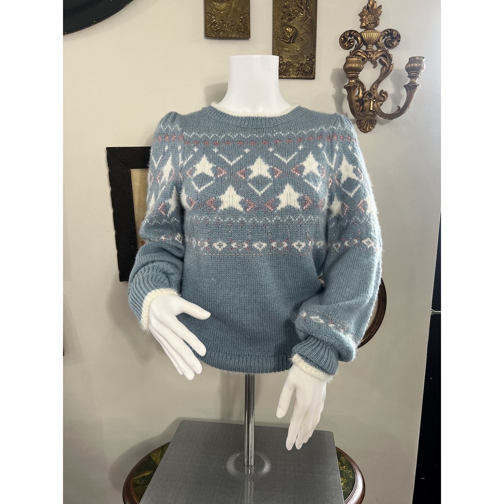 Springfield Blue Jacquard Star Fair Isle Sweater New With Tags Size M NWT